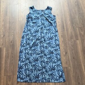 Laura Scott Blue Leaf-Print Sleeveless Maxi Dress